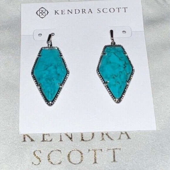 Kendra Scott Framed Tessa Drop Earrings Silver Turquoise Magnesite BRAND NEW - Picture 1 of 4
